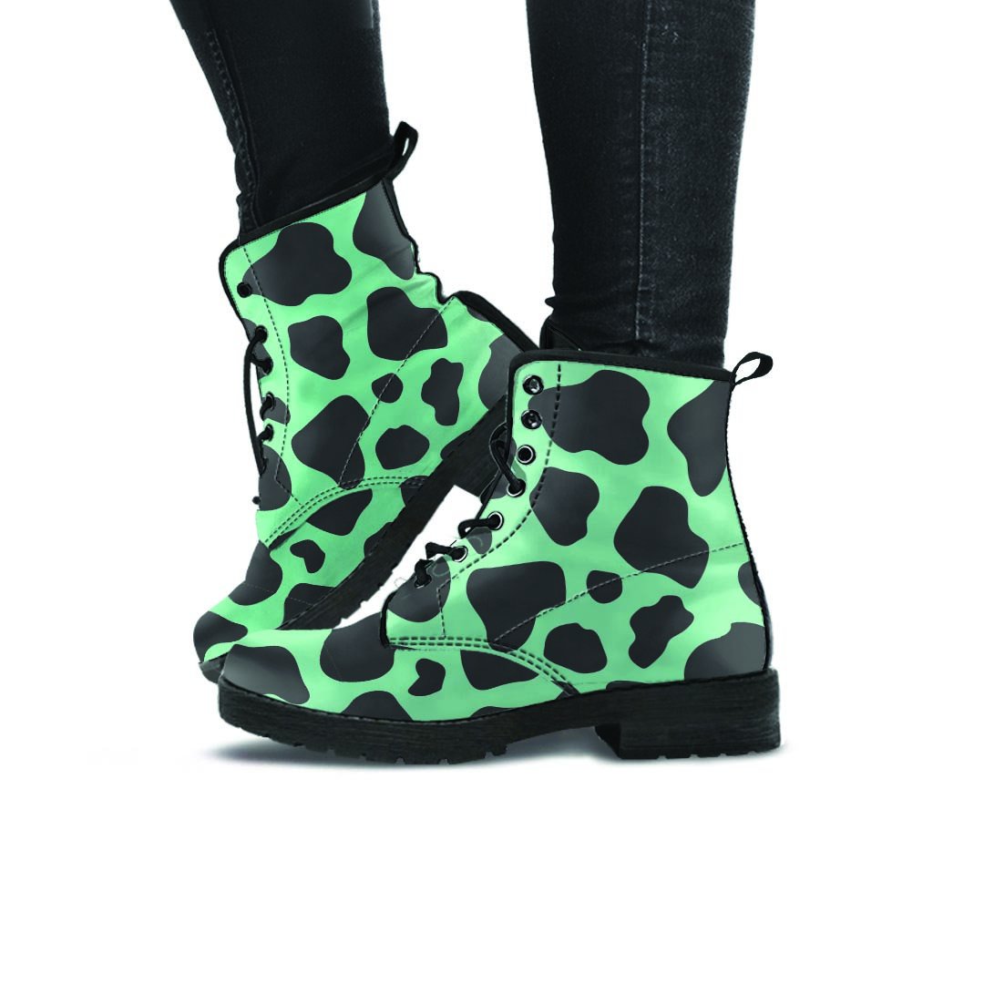 Black And Teal Cow Print Women's Boots-grizzshop