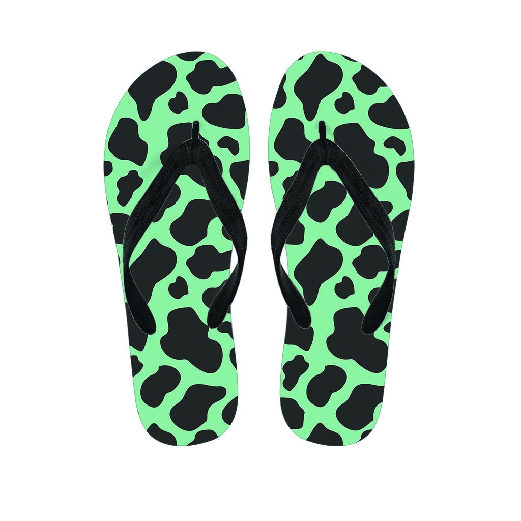 Black And Teal Cow Print Women's Flip Flops-grizzshop