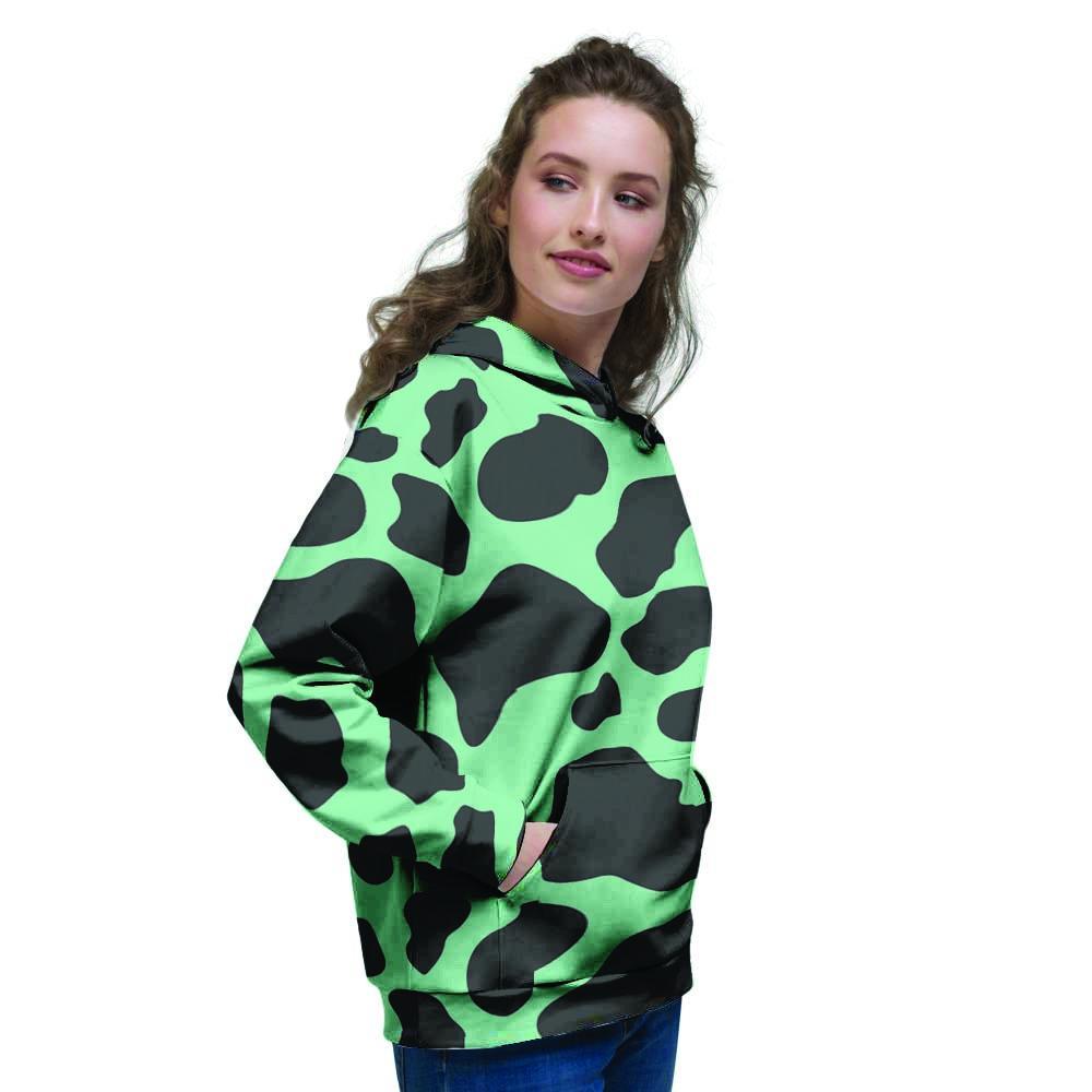 Black And Teal Cow Print Women's Hoodie-grizzshop