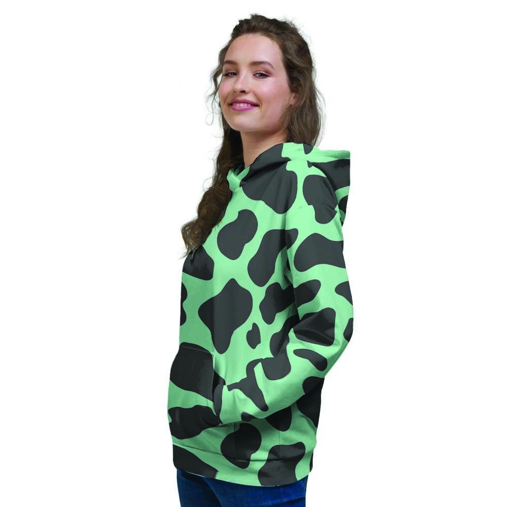 Black And Teal Cow Print Women's Hoodie-grizzshop