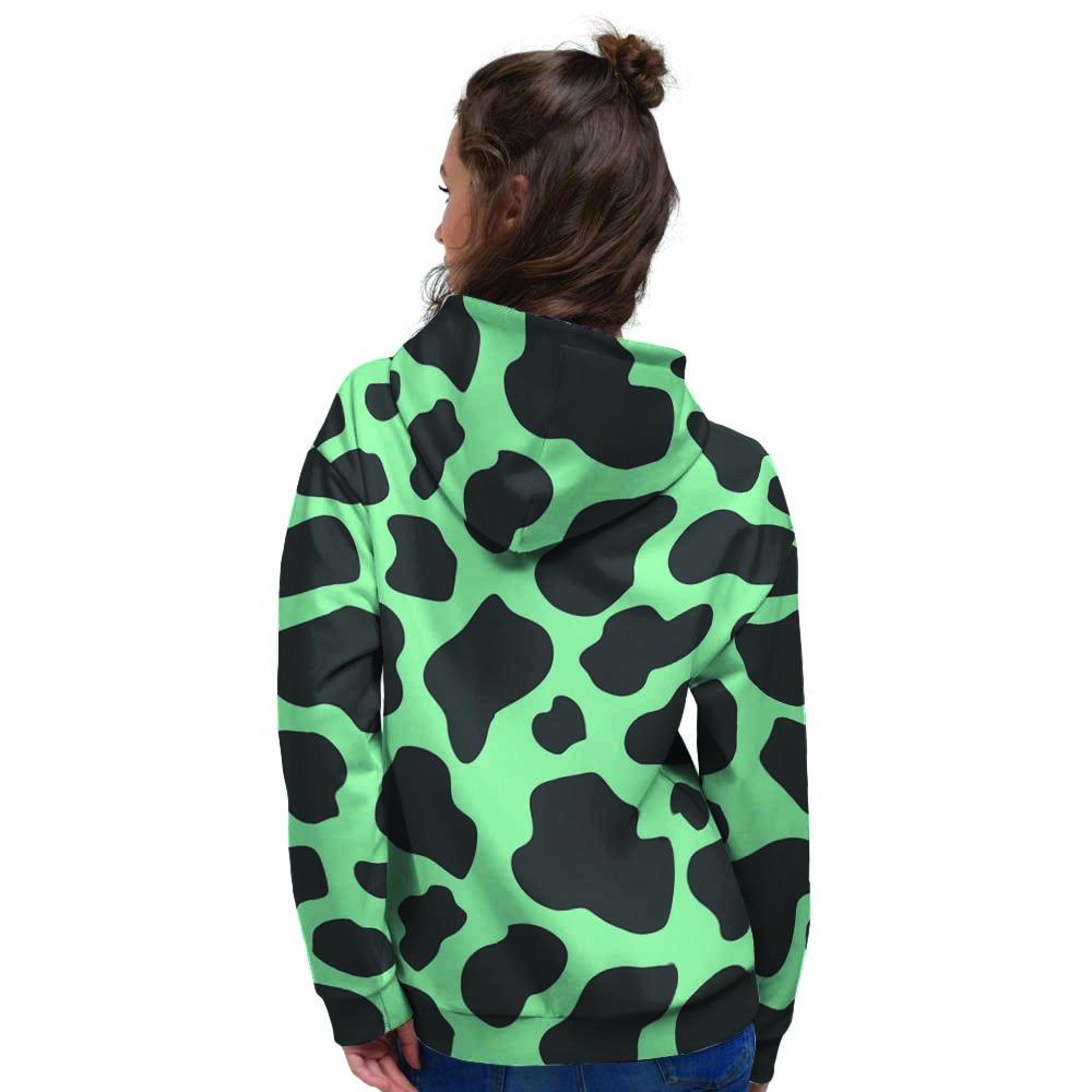 Black And Teal Cow Print Women's Hoodie-grizzshop