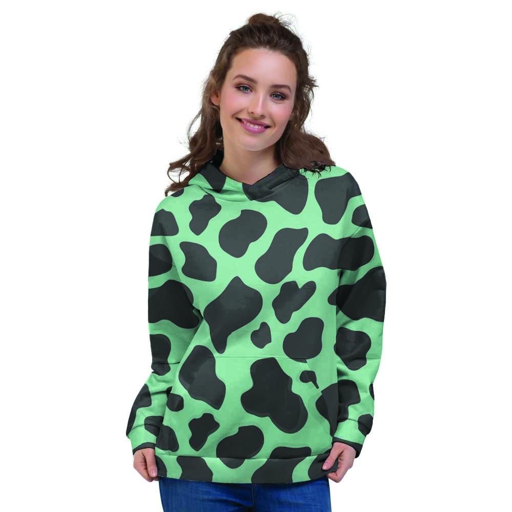 Black And Teal Cow Print Women's Hoodie-grizzshop