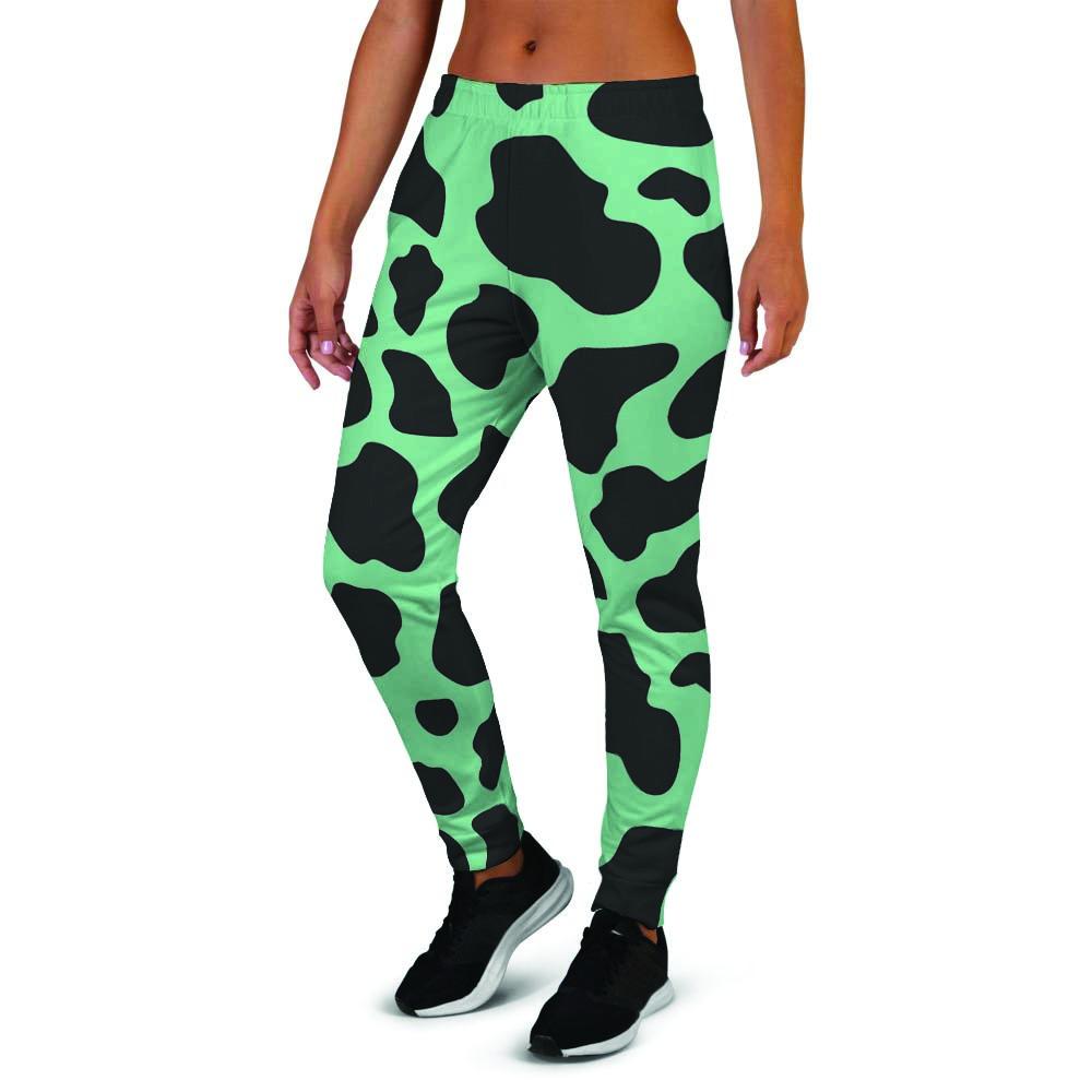 Black And Teal Cow Print Women's Joggers-grizzshop