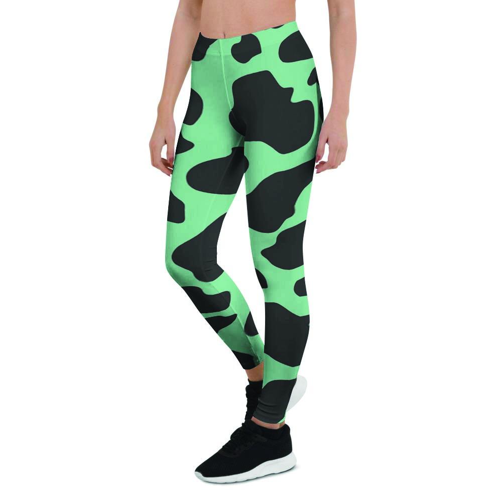 Black And Teal Cow Print Women's Leggings-grizzshop