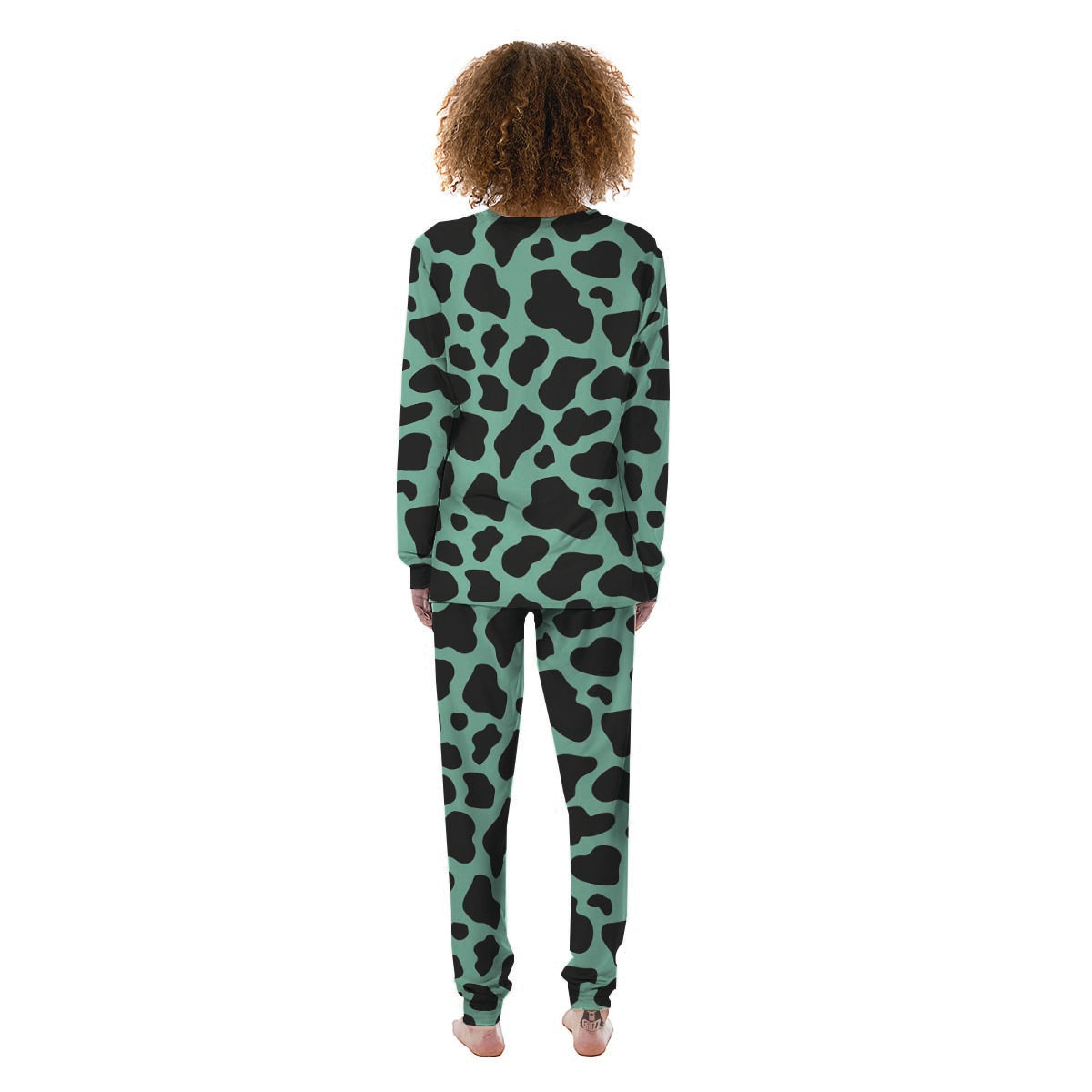 Black And Teal Cow Print Women's Pajamas-grizzshop