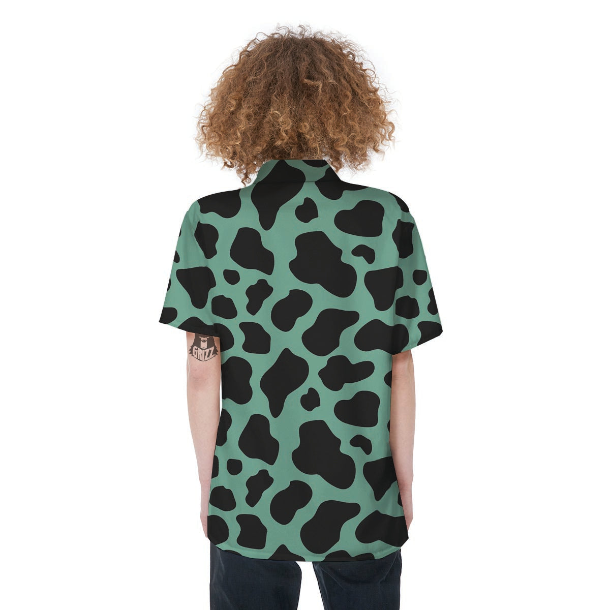 Black And Teal Cow Print Women's Short Sleeve Shirts-grizzshop