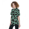 Black And Teal Cow Print Women's Short Sleeve Shirts-grizzshop