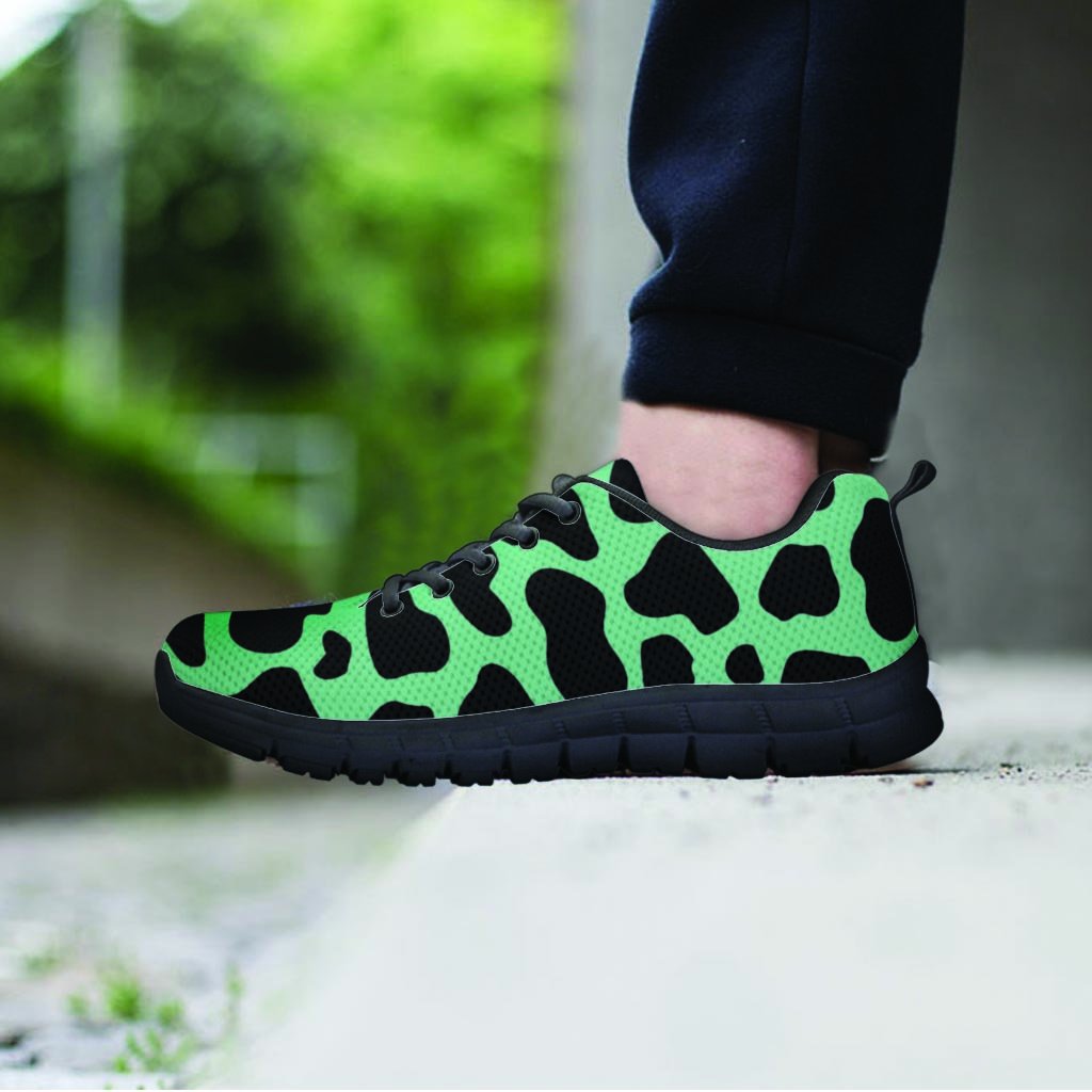 Black And Teal Cow Print Women's Sneakers-grizzshop