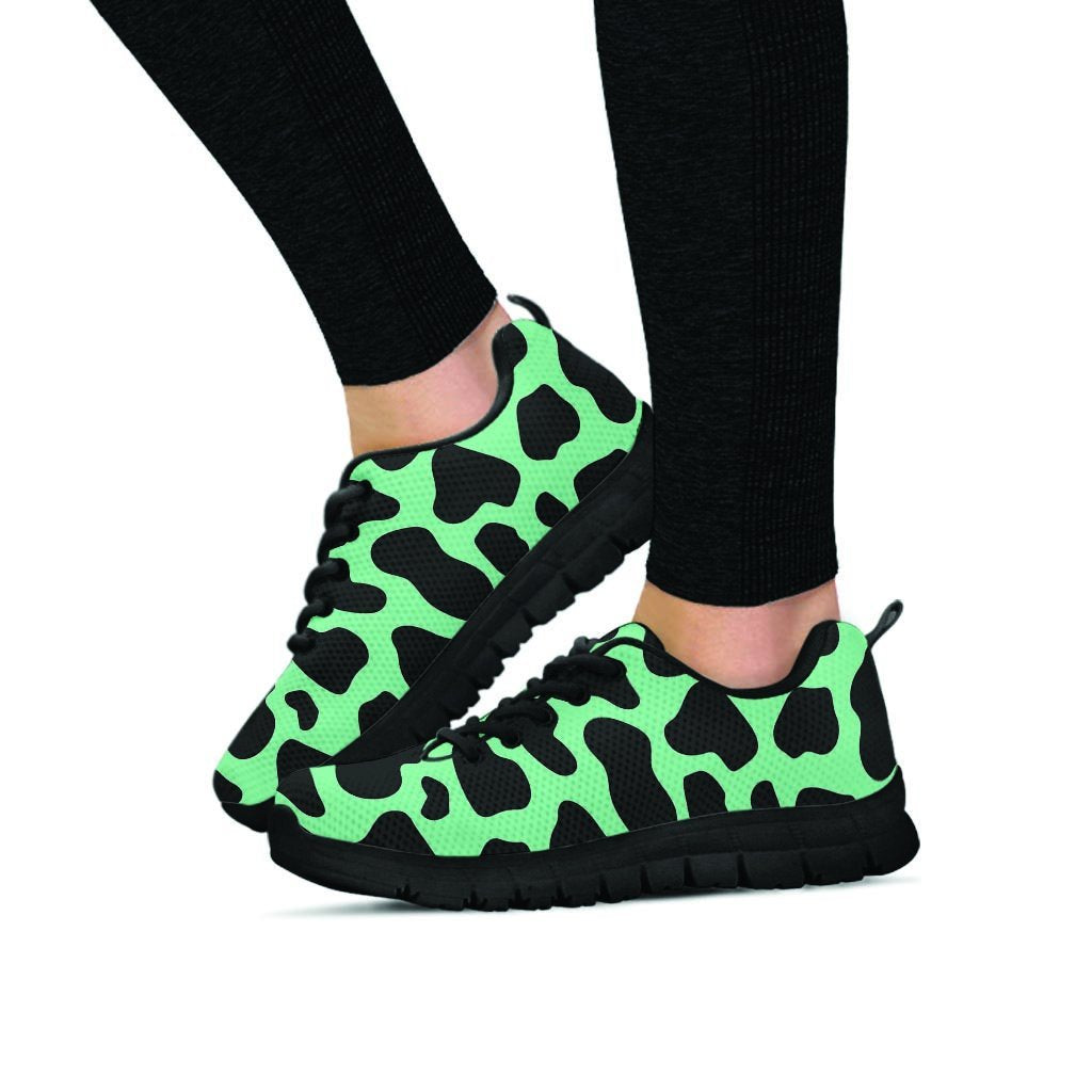 Black And Teal Cow Print Women's Sneakers-grizzshop