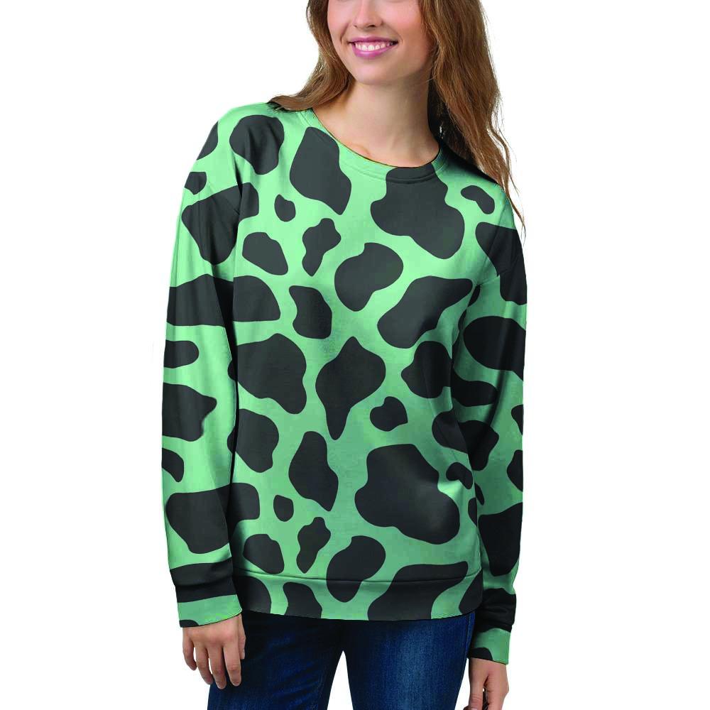 Black And Teal Cow Print Women's Sweatshirt-grizzshop