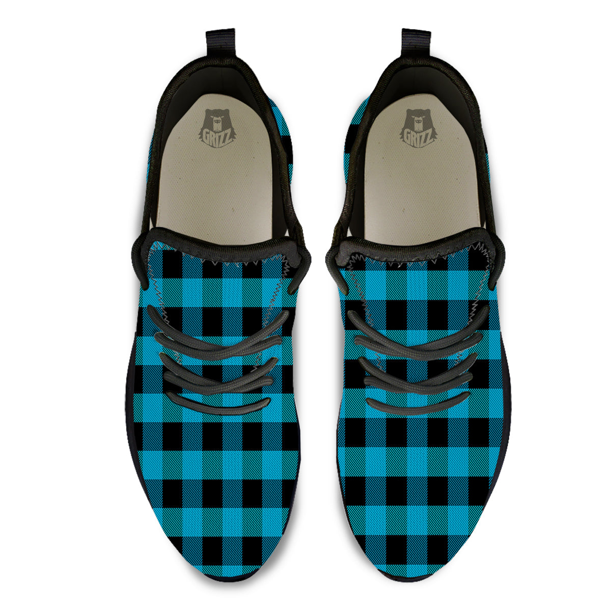 Black And Turquoise Check Print Pattern Black Athletic Shoes-grizzshop