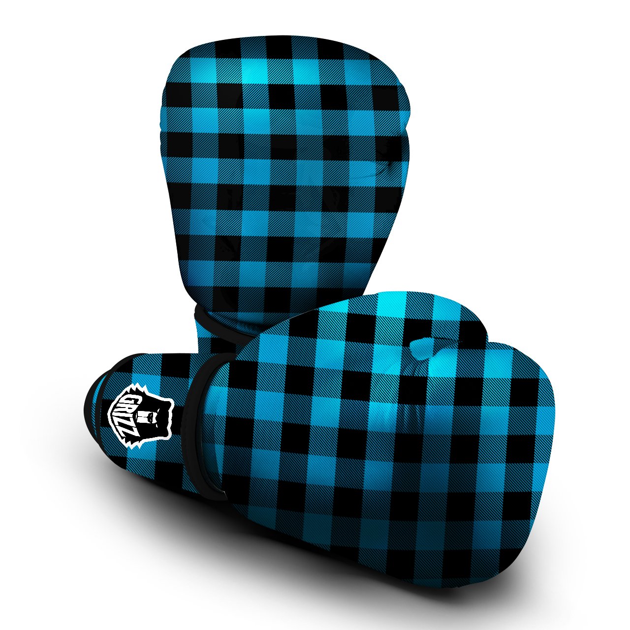 Black And Turquoise Check Print Pattern Boxing Gloves-grizzshop