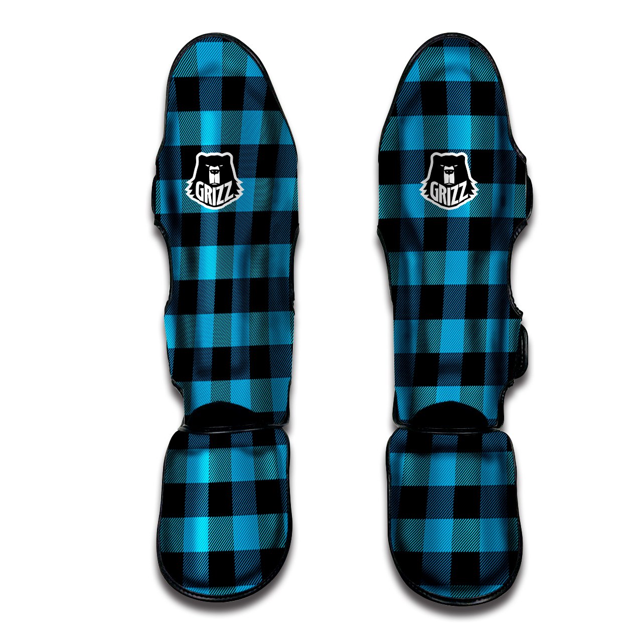 Black And Turquoise Check Print Pattern Muay Thai Shin Guards-grizzshop