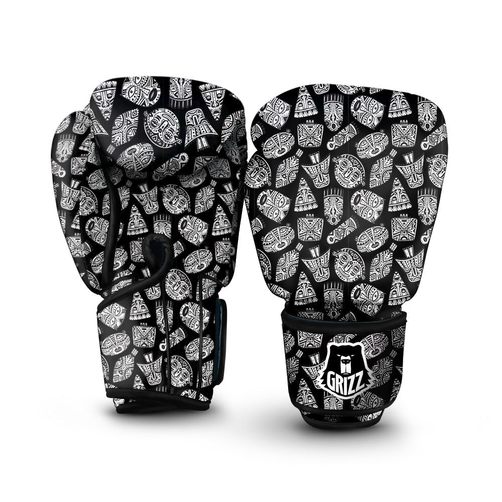 Black And White African Fancy Masks Print Pattern Boxing Gloves-grizzshop