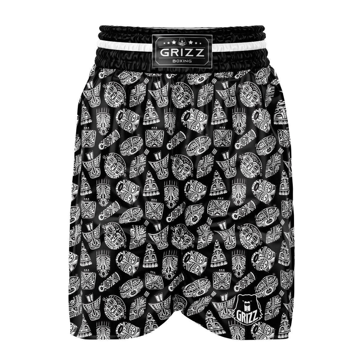 Black And White African Fancy Masks Print Pattern Boxing Shorts-grizzshop