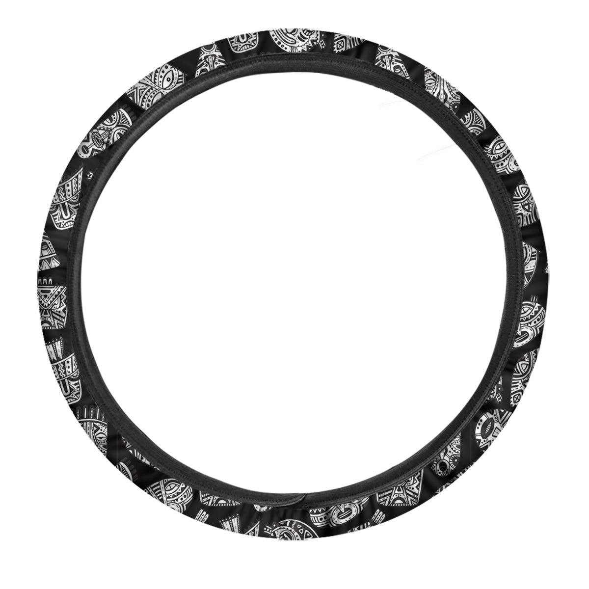 Black And White African Fancy Masks Print Pattern Car Steering Wheel Cover-grizzshop