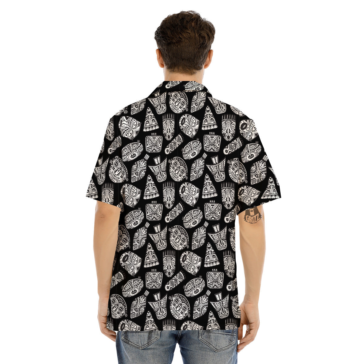 Black And White African Fancy Masks Print Pattern Men's Hawaiian Shirt-grizzshop