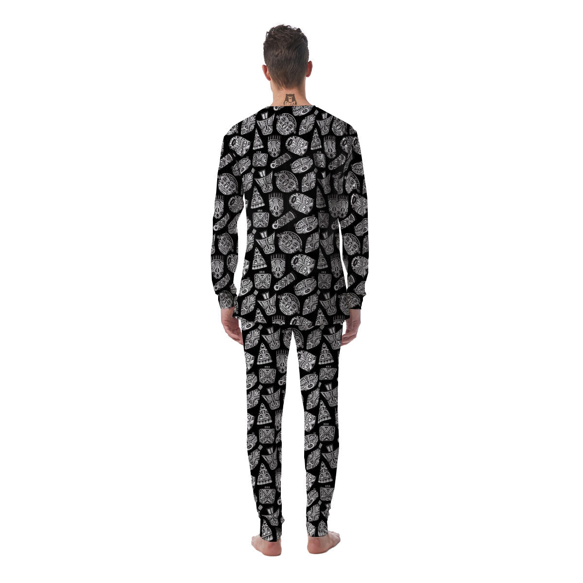 Black And White African Fancy Masks Print Pattern Men's Pajamas-grizzshop