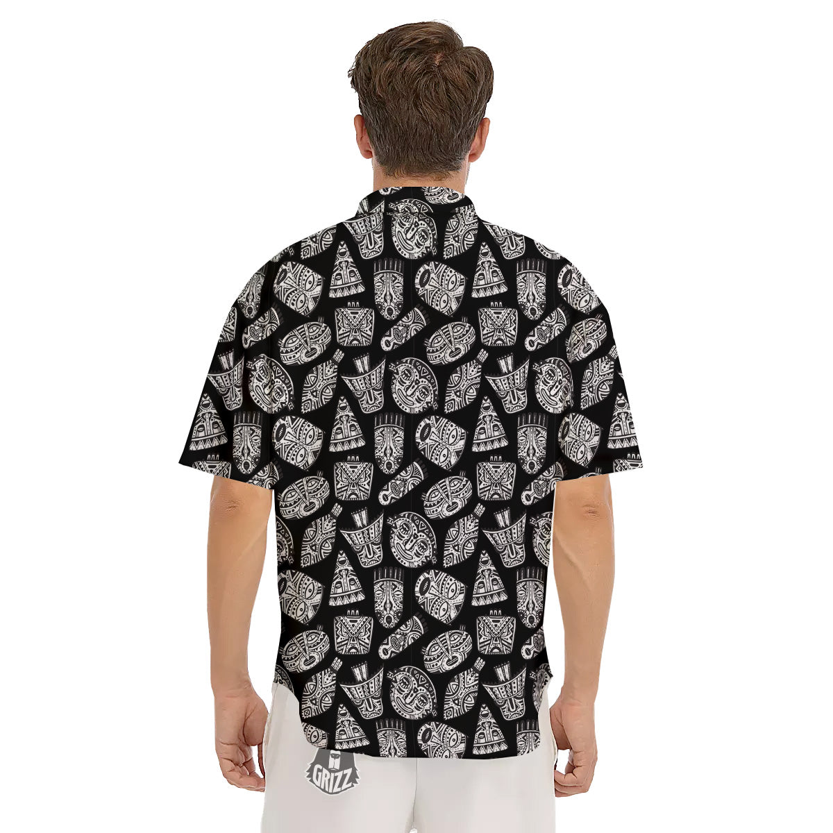 Black And White African Fancy Masks Print Pattern Men's Short Sleeve Shirts-grizzshop