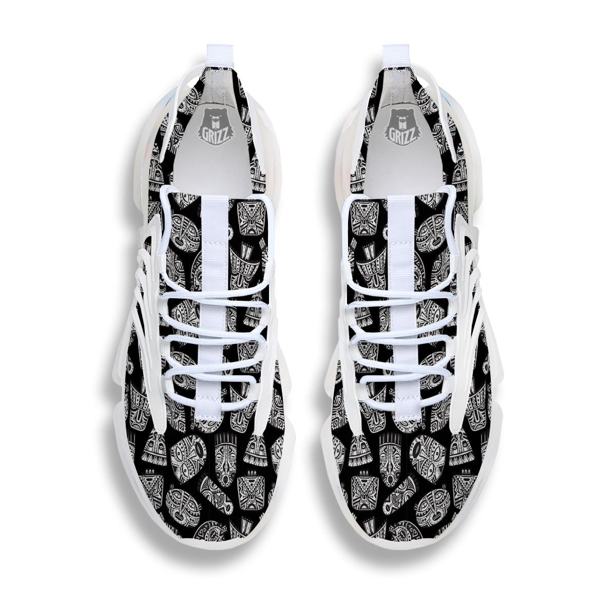 Black And White African Fancy Masks Print Pattern White Gym Shoes-grizzshop
