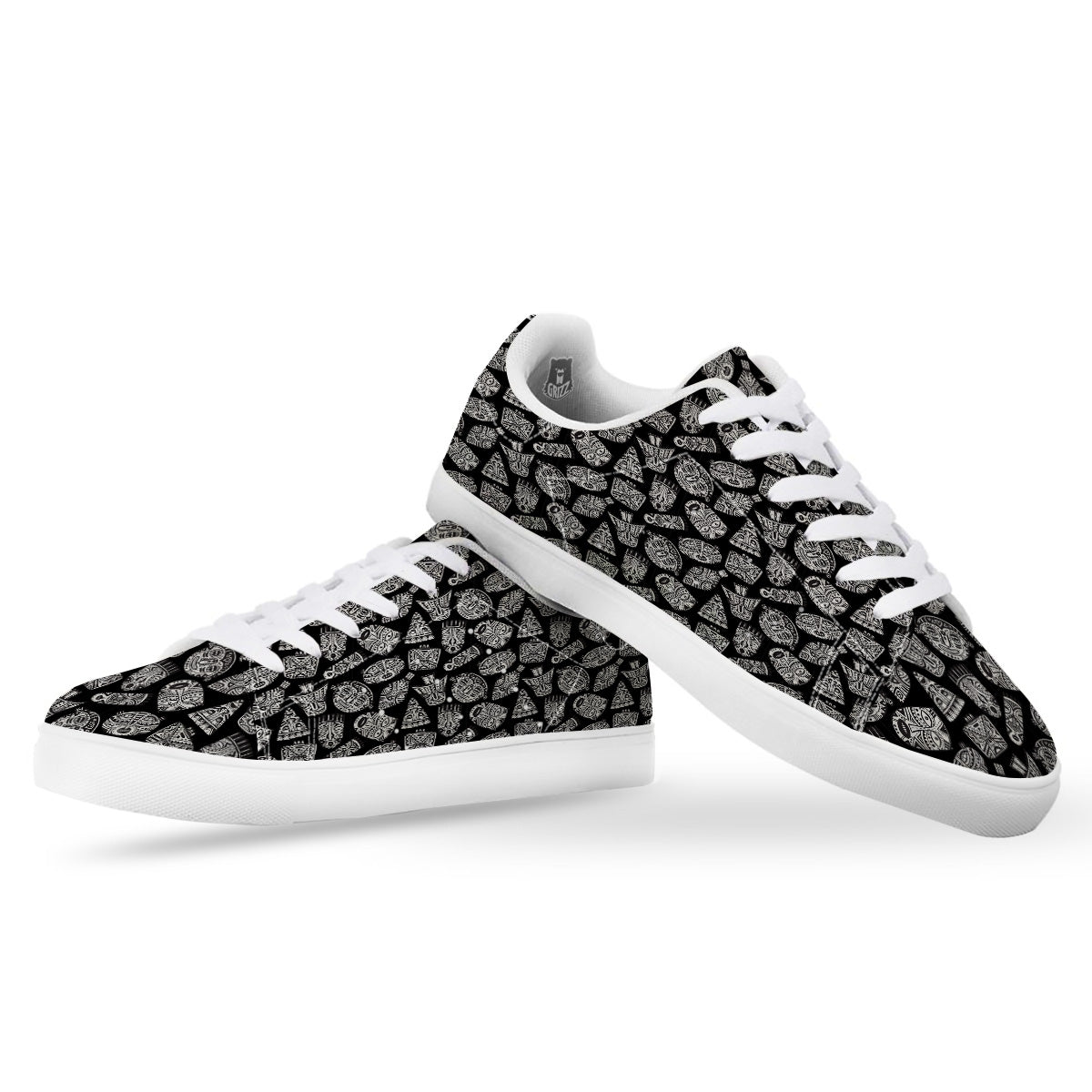 Black And White African Fancy Masks Print Pattern White Low Top Sneakers-grizzshop
