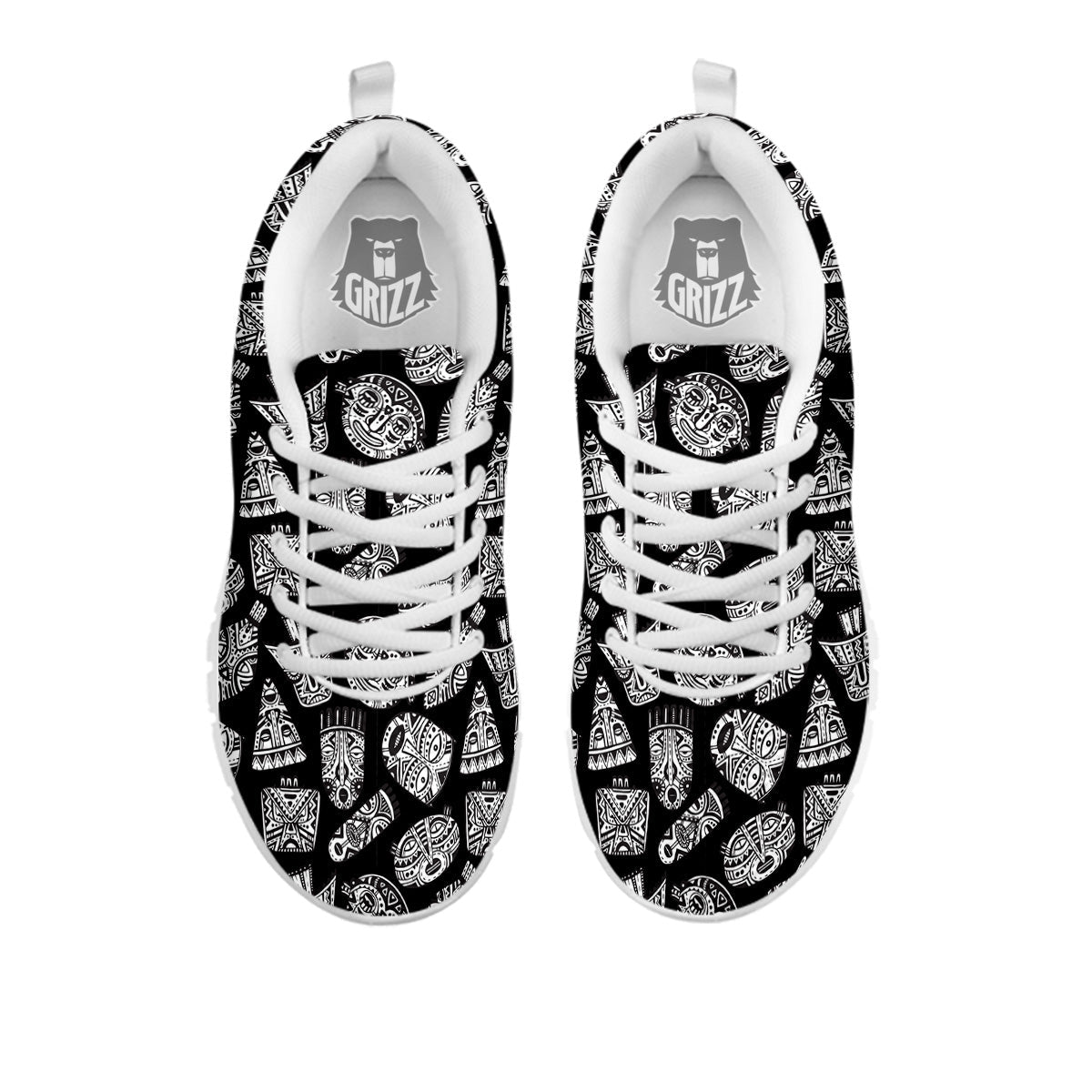 Black And White African Fancy Masks Print Pattern White Sneaker-grizzshop
