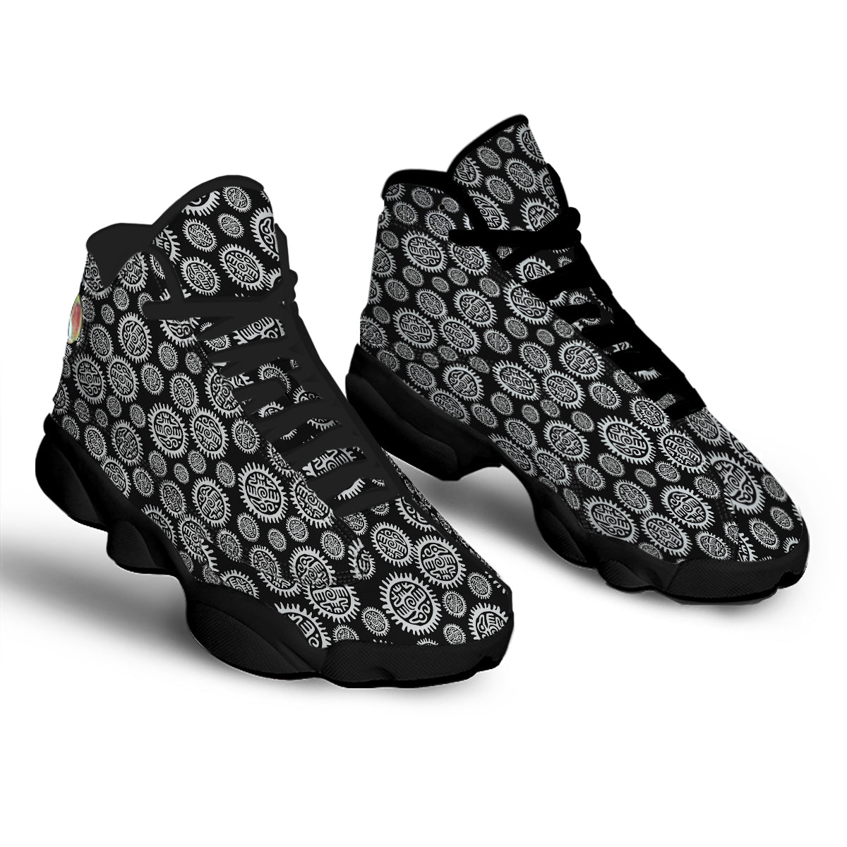 Black And White Aztec Mayan Eagle Print Pattern Black Basketball Shoes-grizzshop
