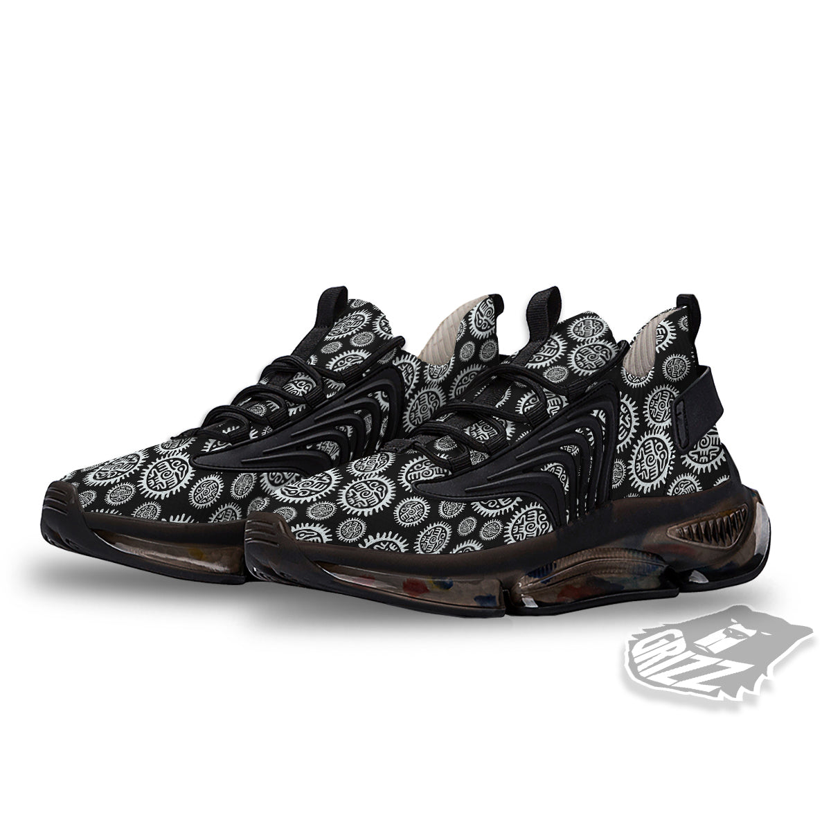 Black And White Aztec Mayan Eagle Print Pattern Black Gym Shoes-grizzshop