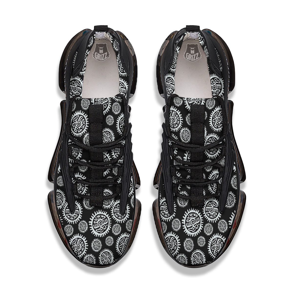 Black And White Aztec Mayan Eagle Print Pattern Black Gym Shoes-grizzshop