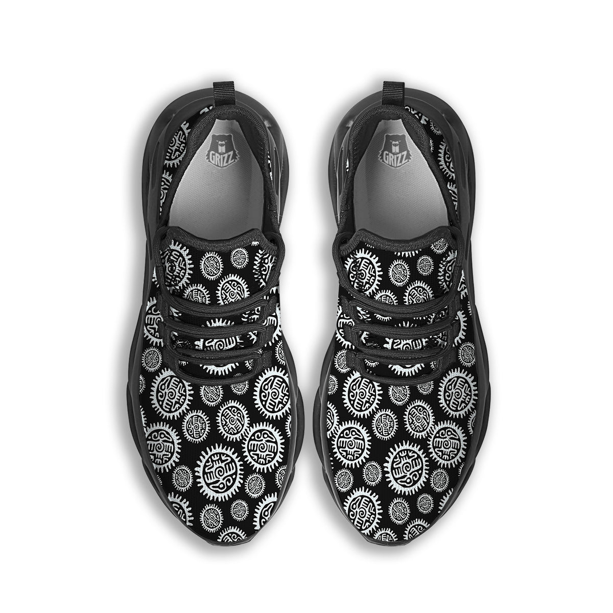 Black And White Aztec Mayan Eagle Print Pattern Black Running Shoes-grizzshop
