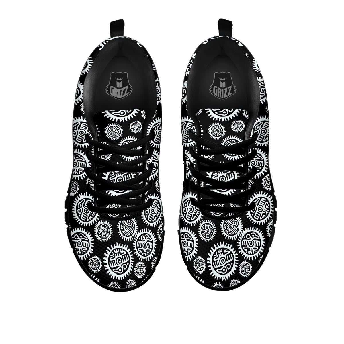 Black And White Aztec Mayan Eagle Print Pattern Black Sneaker-grizzshop