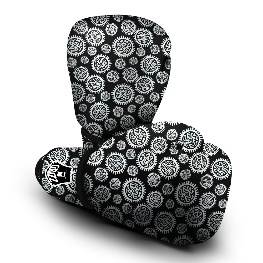 Black And White Aztec Mayan Eagle Print Pattern Boxing Gloves-grizzshop