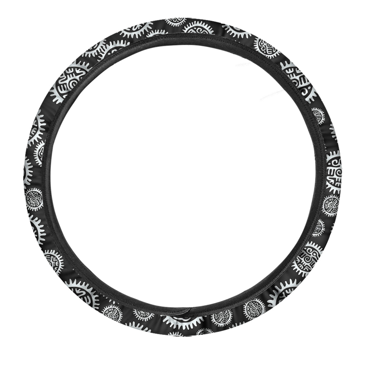 Black And White Aztec Mayan Eagle Print Pattern Car Steering Wheel Cover-grizzshop