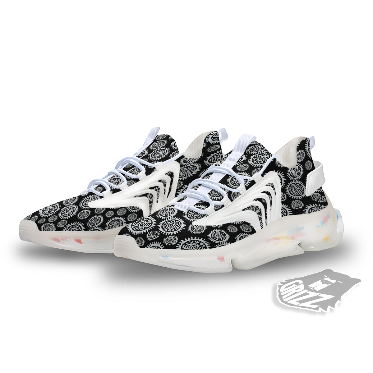 Black And White Aztec Mayan Eagle Print Pattern White Gym Shoes-grizzshop
