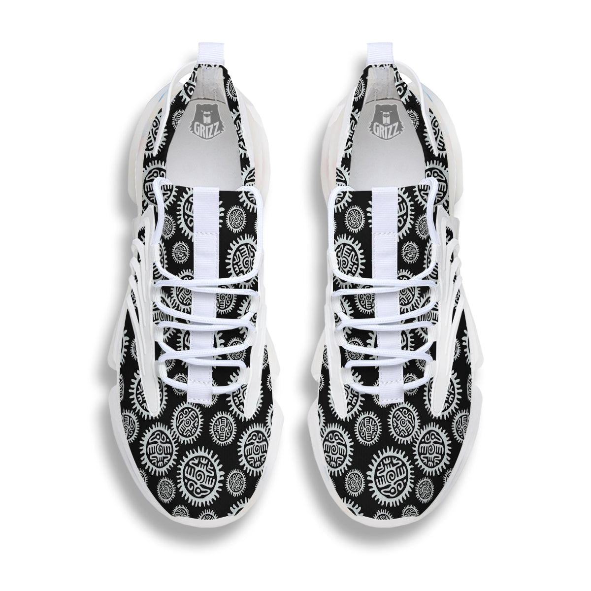 Black And White Aztec Mayan Eagle Print Pattern White Gym Shoes-grizzshop