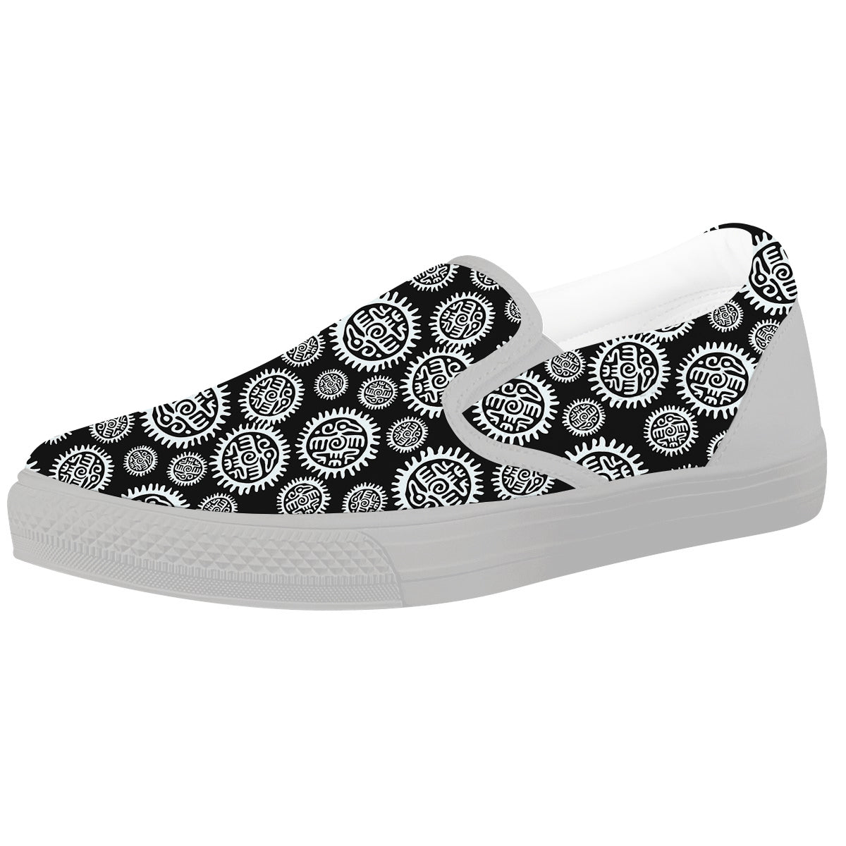 Black And White Aztec Mayan Eagle Print Pattern White Slip On Shoes-grizzshop