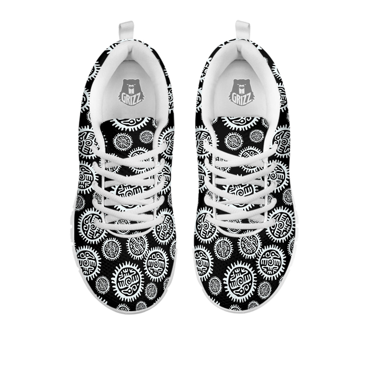 Black And White Aztec Mayan Eagle Print Pattern White Sneaker-grizzshop