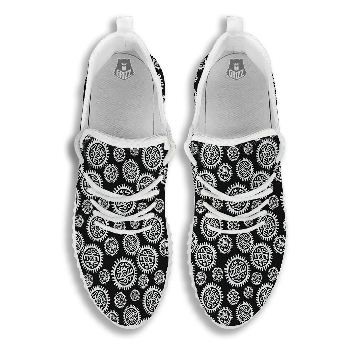 Black And White Aztec Mayan Eagle Print Pattern White Walking Shoes-grizzshop