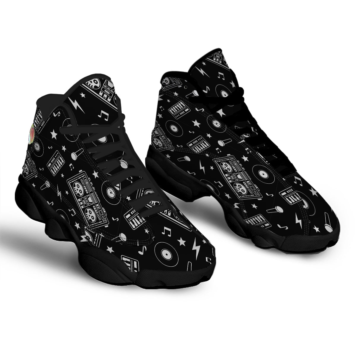 Black And White Boombox Print Pattern Black Basketball Shoes-grizzshop