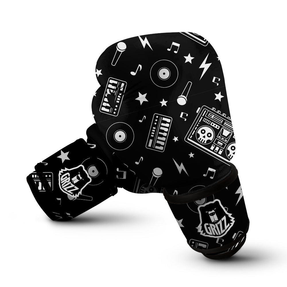 Black And White Boombox Print Pattern Boxing Gloves-grizzshop