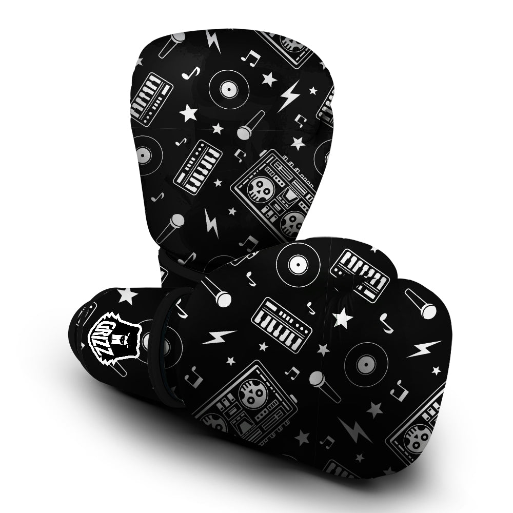 Black And White Boombox Print Pattern Boxing Gloves-grizzshop