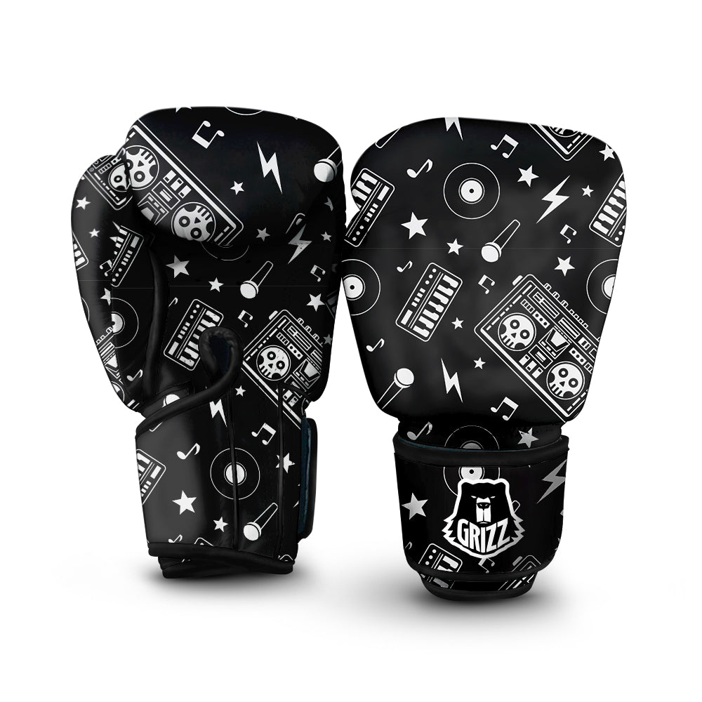 Black And White Boombox Print Pattern Boxing Gloves-grizzshop