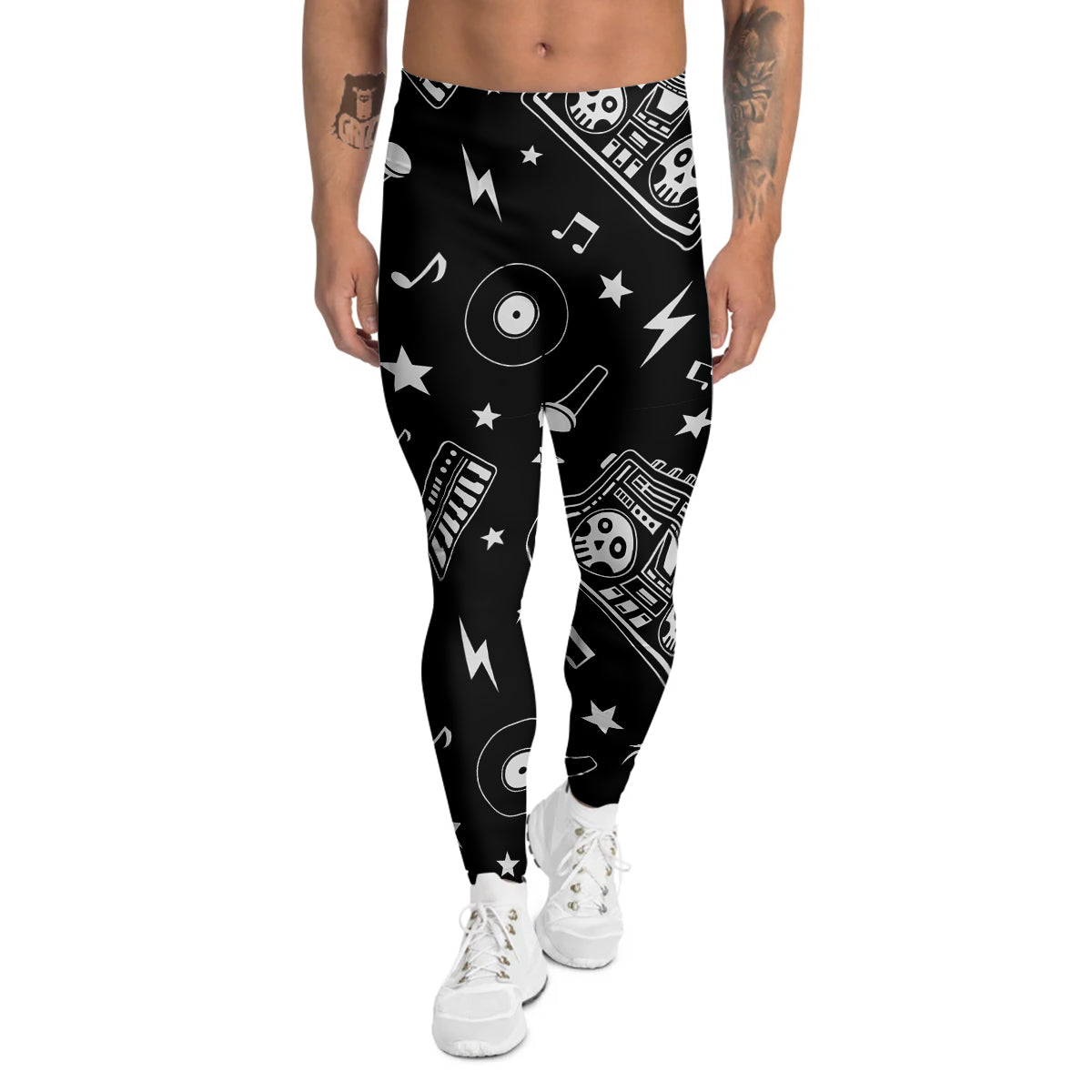 Black And White Boombox Print Pattern Men's Leggings-grizzshop