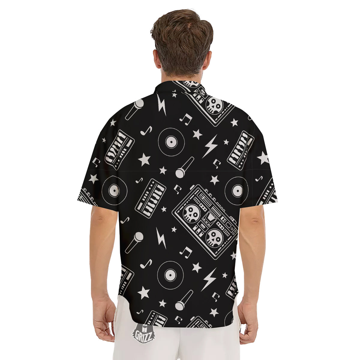 Black And White Boombox Print Pattern Men's Short Sleeve Shirts-grizzshop