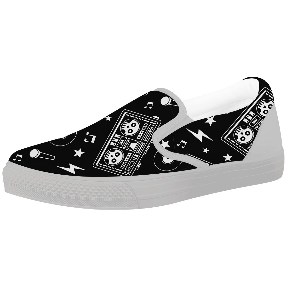 Black And White Boombox Print Pattern White Slip On Shoes-grizzshop