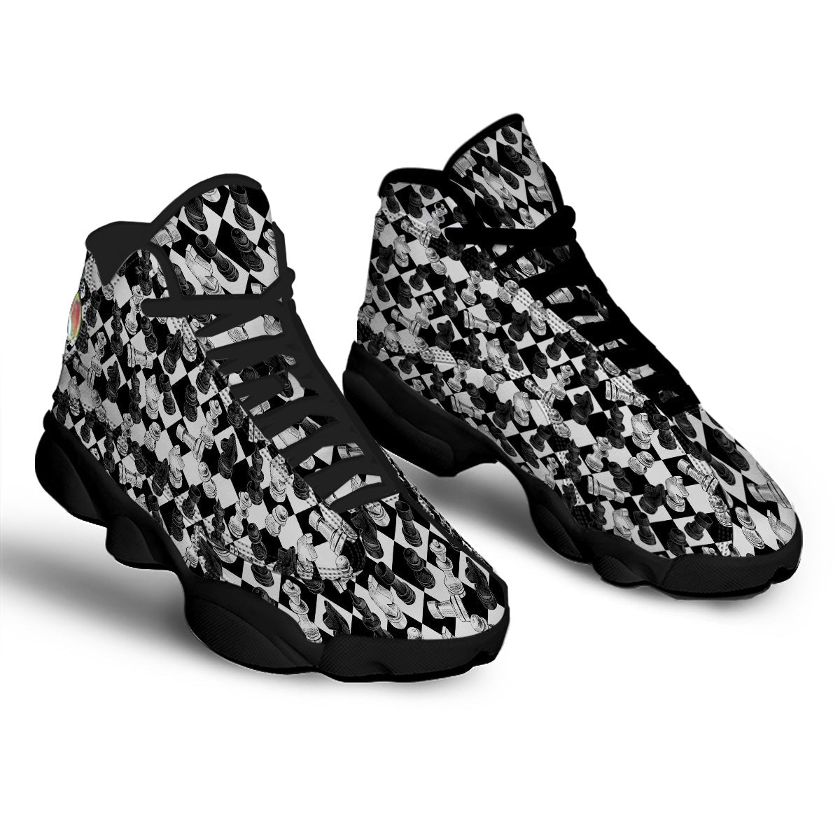 Black And White Chessboard Print Pattern Black Basketball Shoes-grizzshop