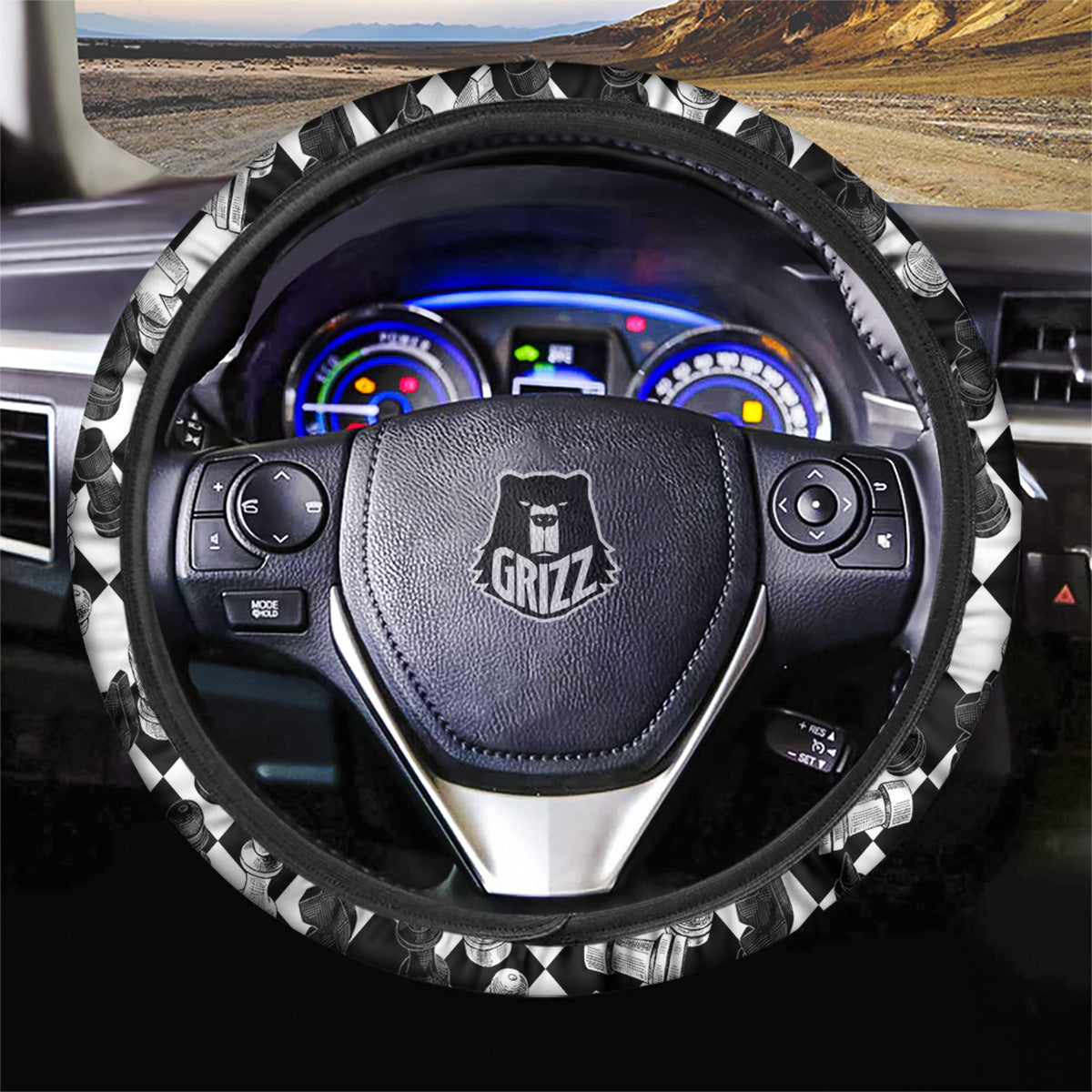 Black And White Chessboard Print Pattern Car Steering Wheel Cover-grizzshop