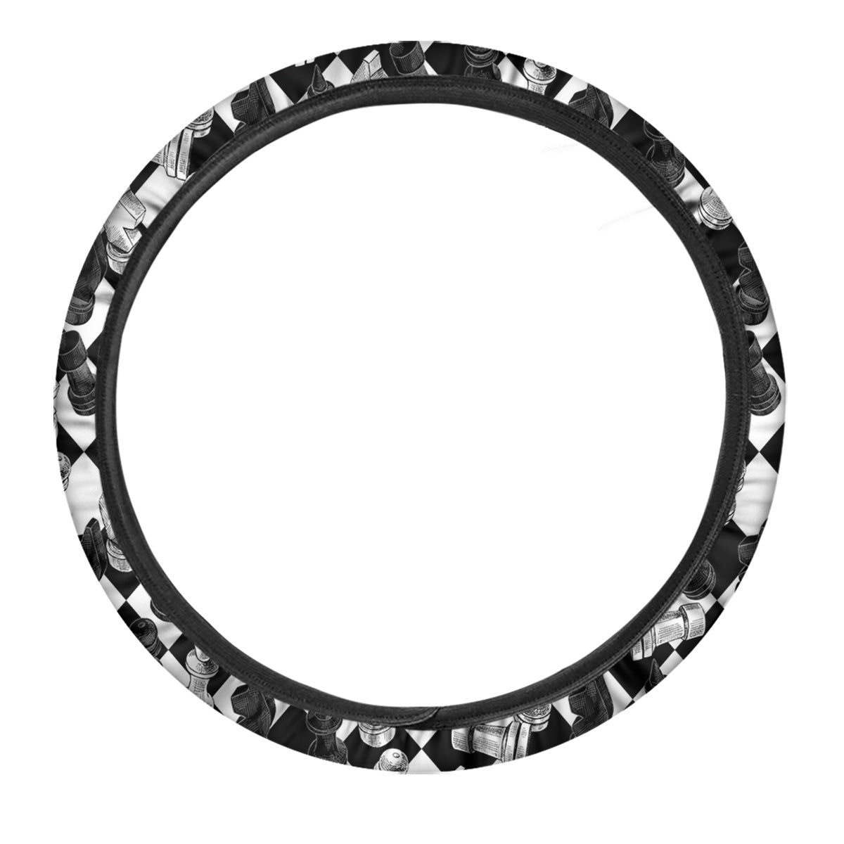 Black And White Chessboard Print Pattern Car Steering Wheel Cover-grizzshop
