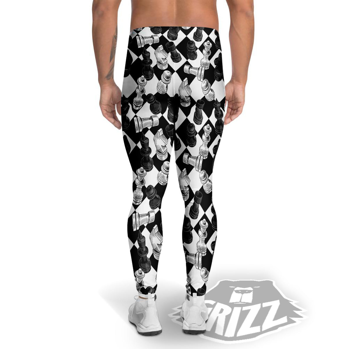 Black And White Chessboard Print Pattern Men's Leggings-grizzshop