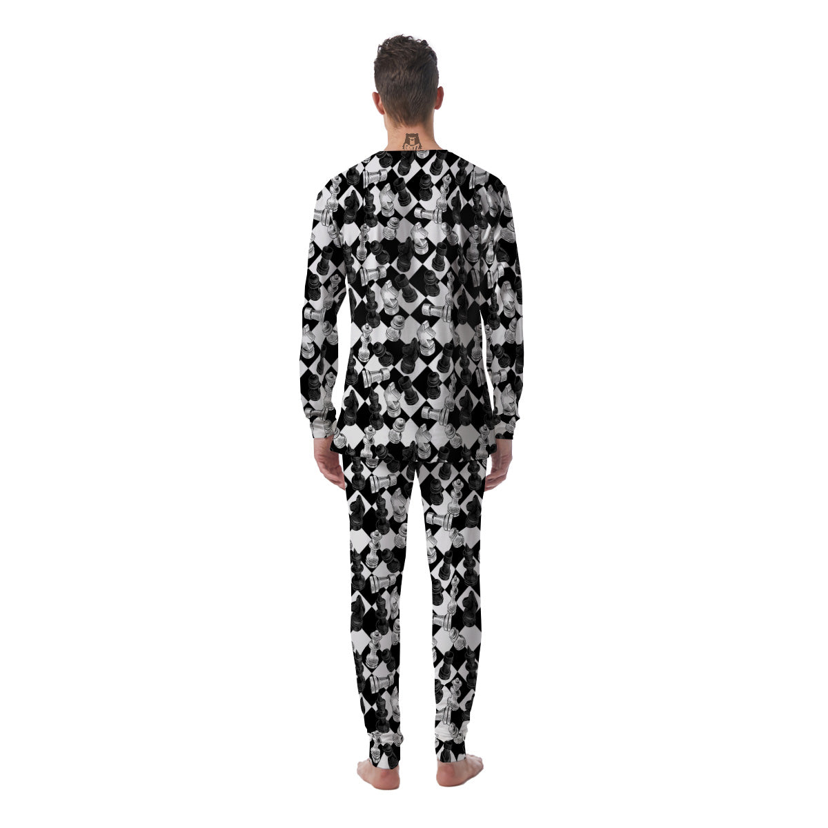 Black And White Chessboard Print Pattern Men's Pajamas-grizzshop